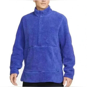 NWT Nike Yoga Sherpa Fleece Pullover Jacket Blue Mens Size L $110